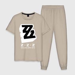Пижама хлопковая мужская Zenless zone zero лого, цвет: миндальный