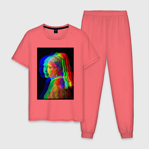 Мужская пижама Девушка с жемчужной серёжкой с глюками / Коралловый – фото 1