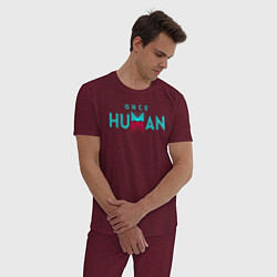 Пижама хлопковая мужская Once human logo, цвет: меланж-бордовый — фото 2