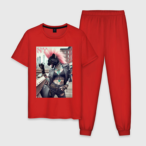 Мужская пижама Крутая пантера панк из Нью-Йорка - нейросеть / Красный – фото 1