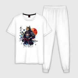 Пижама хлопковая мужская Cat samurai - bushido ai art, цвет: белый