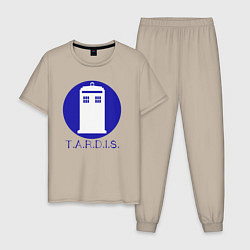 Пижама хлопковая мужская Blue tardis, цвет: миндальный