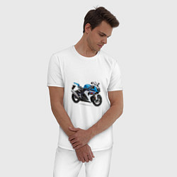Пижама хлопковая мужская Крутой спортивный мотоцикл, цвет: белый — фото 2