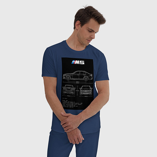 Мужская пижама BMW M5 чертежи / Тёмно-синий – фото 3
