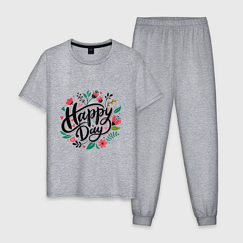 Мужская пижама Happy day с цветами / Меланж – фото 1