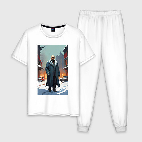 Мужская пижама Ленин зимой без охраны - нейросеть / Белый – фото 1