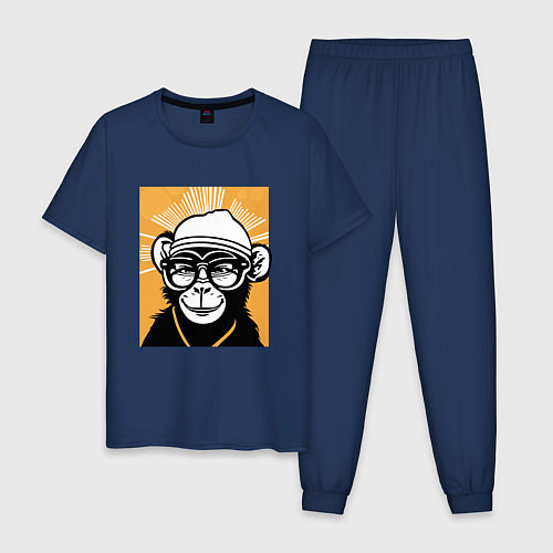 Мужская пижама Обезьяна и очки / Тёмно-синий – фото 1