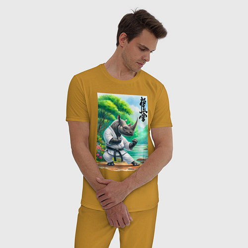Мужская пижама Кёкусинкай каратэ - носорог / Горчичный – фото 3