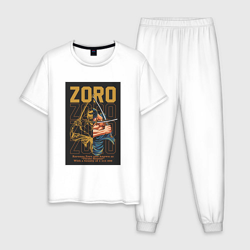Мужская пижама One piece Зоро Pirate Hunter / Белый – фото 1