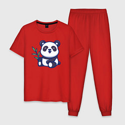 Пижама хлопковая мужская Панда с веточкой, цвет: красный