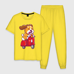 Пижама хлопковая мужская Пёсик на мотороллере, цвет: желтый