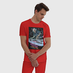 Пижама хлопковая мужская Диджей скелет в наушниках, цвет: красный — фото 2