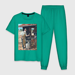 Пижама хлопковая мужская Металлург, цвет: зеленый