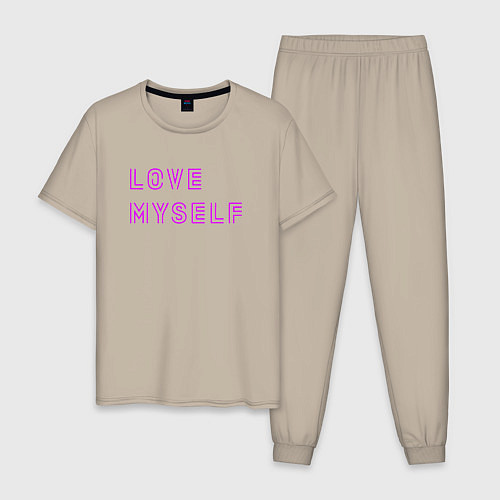 Мужская пижама Надпись love myself BTS / Миндальный – фото 1
