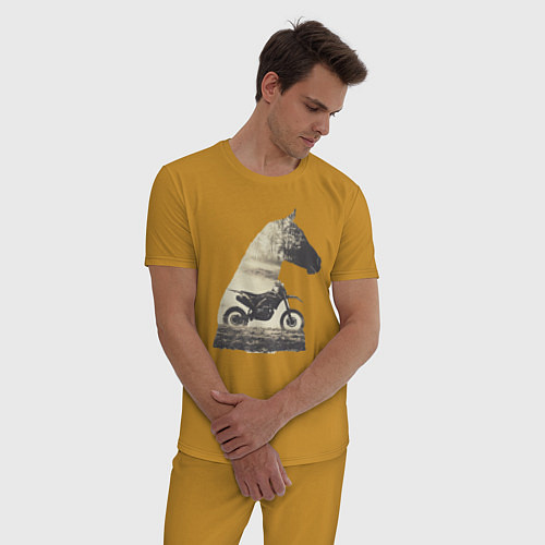 Мужская пижама Мотокросс и Лошади, Силуэт Лошади / Горчичный – фото 3