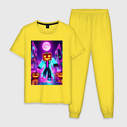 Пижама хлопковая мужская Neon halloween and Minecraft - collaboration, цвет: желтый
