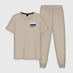 Пижама хлопковая мужская Россия карта и флаг, цвет: миндальный