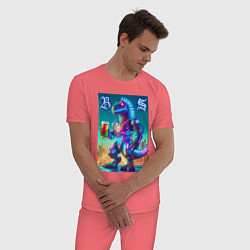 Пижама хлопковая мужская Beersaur neon glow - meme, цвет: коралловый — фото 2