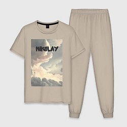 Пижама хлопковая мужская Nikolay облака, цвет: миндальный