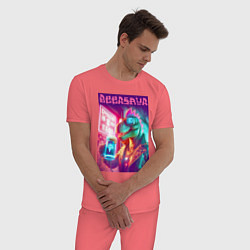Пижама хлопковая мужская Cool dude Dino with a mug of beer - ai art, цвет: коралловый — фото 2