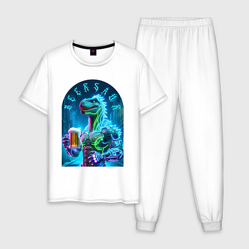 Мужская пижама Neon beersaur - ai art fantasy / Белый – фото 1