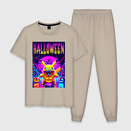 Мужская пижама Pikachu - halloween vaporwave / Миндальный – фото 1