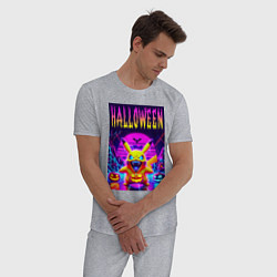 Пижама хлопковая мужская Pikachu - halloween vaporwave, цвет: меланж — фото 2