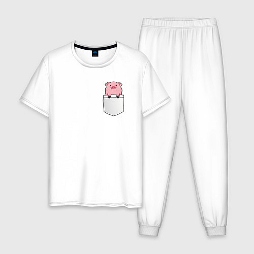 Мужская пижама Розовый поросенок в кармане / Белый – фото 1