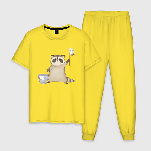 Мужская пижама Енот убирается / Желтый – фото 1