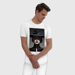 Пижама хлопковая мужская Нуар алые губы, цвет: белый — фото 2