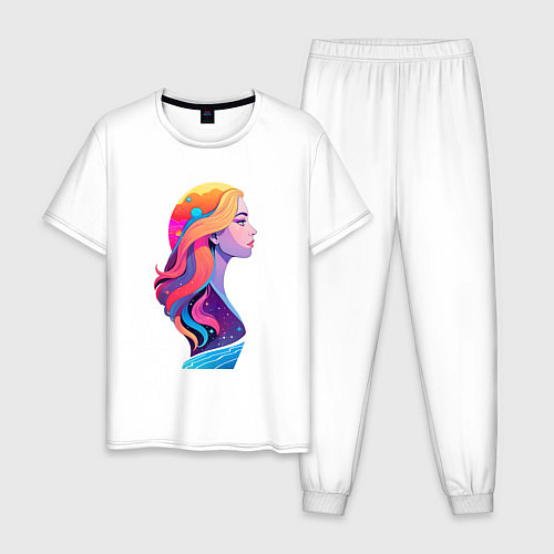 Мужская пижама Космос девушка профиль / Белый – фото 1