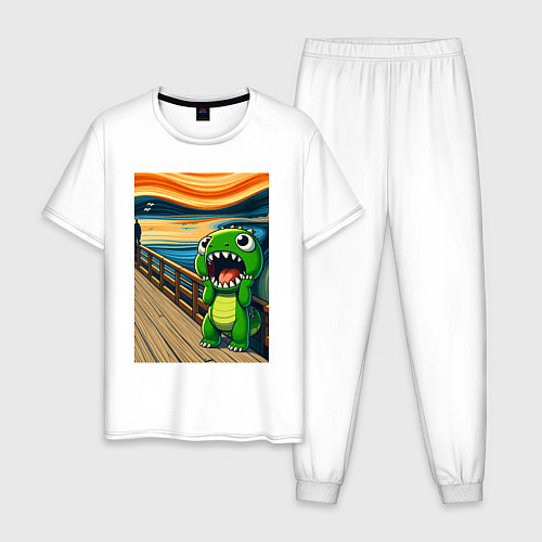 Мужская пижама Динозаврик кричит на картине Эдварда Мунка - мем и / Белый – фото 1