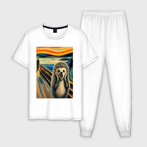 Мужская пижама Ёжик кричит на картине Эдварда Мунка - мем искусст / Белый – фото 1