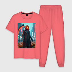 Пижама хлопковая мужская Киберпанк Джек, цвет: коралловый