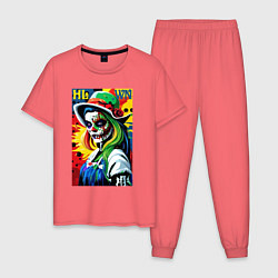 Пижама хлопковая мужская Girl witch - pop art, цвет: коралловый