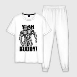 Пижама хлопковая мужская Ronnie Coleman- yeah buddy, цвет: белый