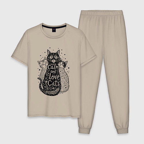 Мужская пижама Keep calm and love cats / Миндальный – фото 1