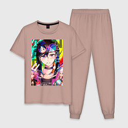 Пижама хлопковая мужская Дандадан: Момо Аясэ, цвет: пыльно-розовый