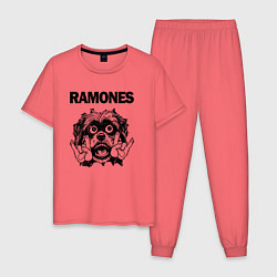 Пижама хлопковая мужская Ramones - rock dog, цвет: коралловый