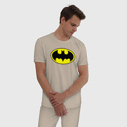 Пижама хлопковая мужская Batman logo, цвет: миндальный — фото 2