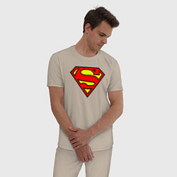 Пижама хлопковая мужская Superman logo, цвет: миндальный — фото 2
