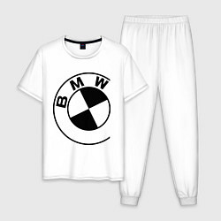 Пижама хлопковая мужская БМВ значок, цвет: белый