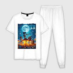 Пижама хлопковая мужская Musical quartet Neon mushrooms, цвет: белый