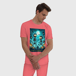 Пижама хлопковая мужская Rick and Morty skeletons - happy halloween, цвет: коралловый — фото 2