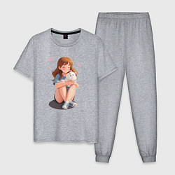 Мужская пижама Белый хомяк и счастливая девушка
