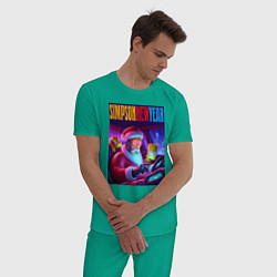 Пижама хлопковая мужская Homer Simpson in the car with his son, цвет: зеленый — фото 2