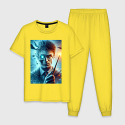 Пижама хлопковая мужская Harry Potter - wizard with magic stick, цвет: желтый