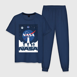 Пижама хлопковая мужская NASA открытия, цвет: тёмно-синий