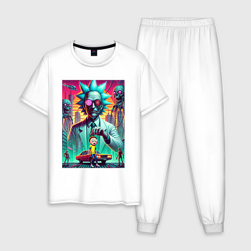 Мужская пижама Рик подарил Морти автомобиль - нейроарт / Белый – фото 1