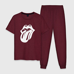 Пижама хлопковая мужская Rolling Stones - white logo, цвет: меланж-бордовый